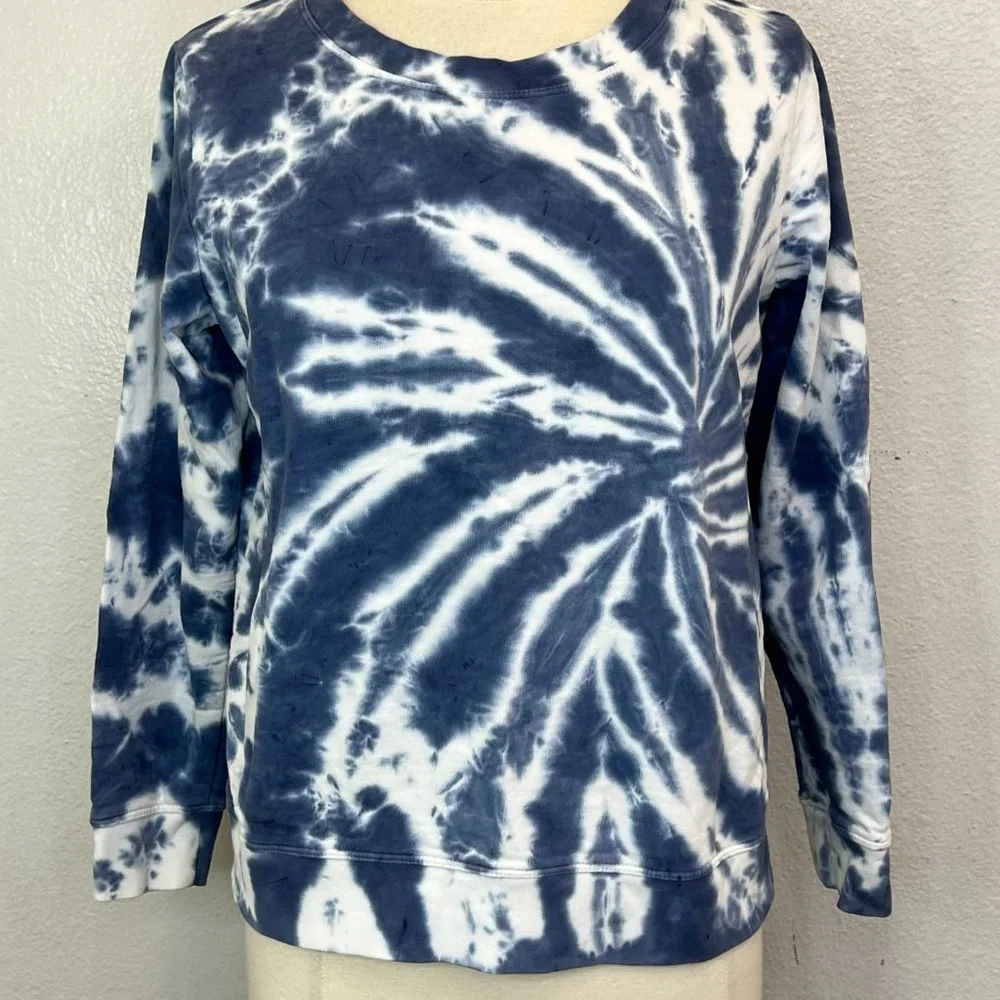 J. Crew‎ White Blue Tie Dye Sweatshirt Size S 100% Cotton